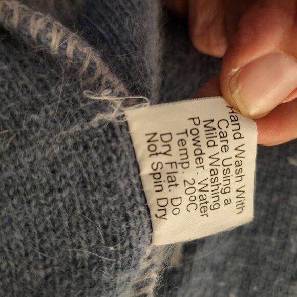 Vtg Colonial Concepts New Zealand Lambswool Angora Gray Print Cardigan Size Med - Picture 5 of 11